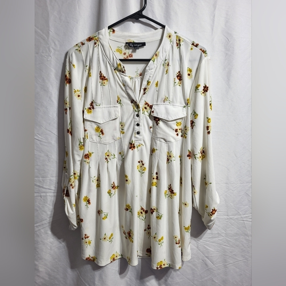 Lily Morgan Floral Blouse, Size XL